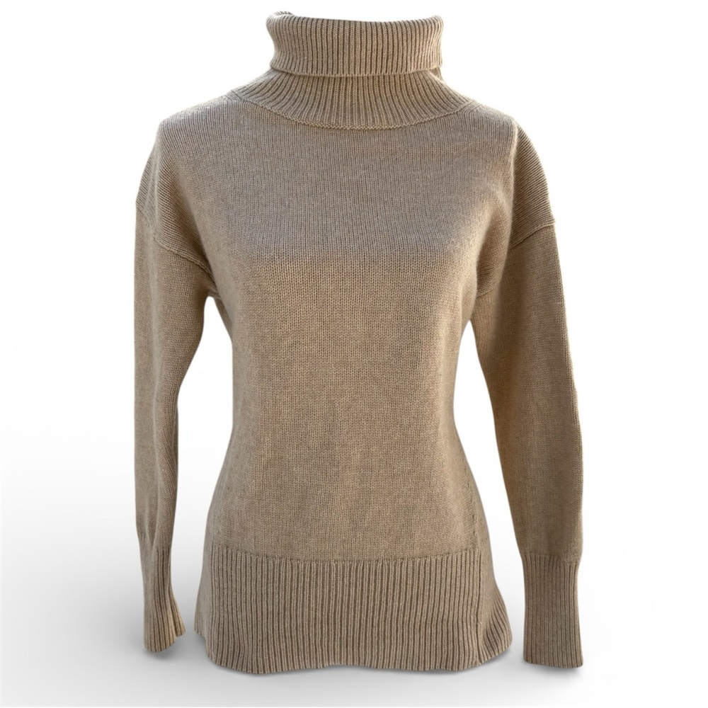 Babaton Cashmere Wool Blend Knit Tan Cozy Warm Turtleneck Sweater Aritzia